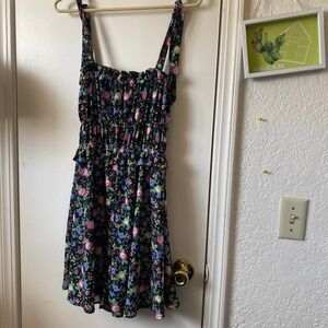 NWT GB In Living Color Floral Print Smocked Ruffle Dress, Tie Straps, Size S Y2k